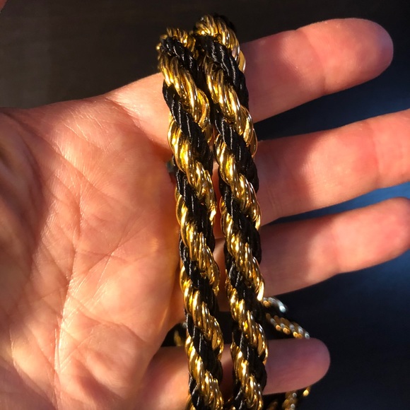 Vintage Twisted Black Rope Gold Tone Necklace - Picture 2 of 6